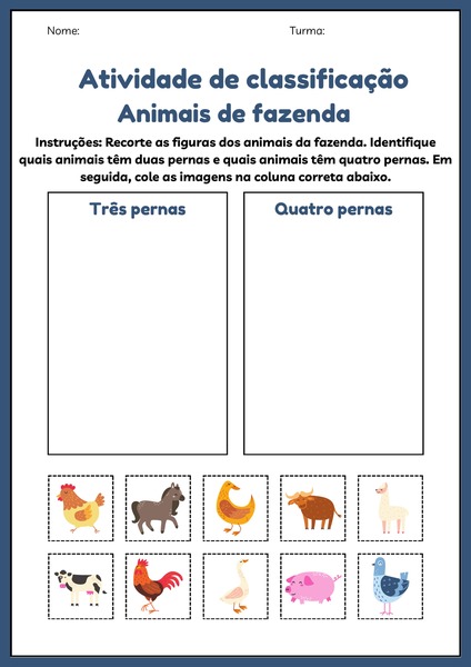 Atividade de Classificação - Animais da Fazenda