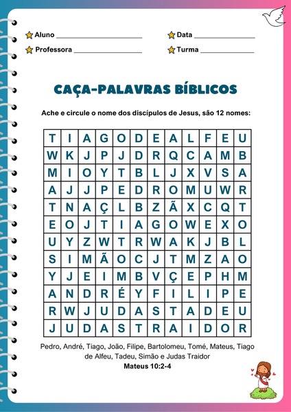 Caça-palavras Bíblicos - Discípulos de Jesus