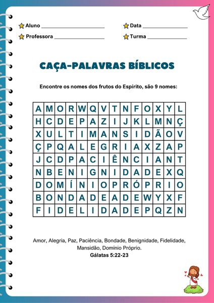 Caça-palavras Bíblicos - Frutos do Espírito