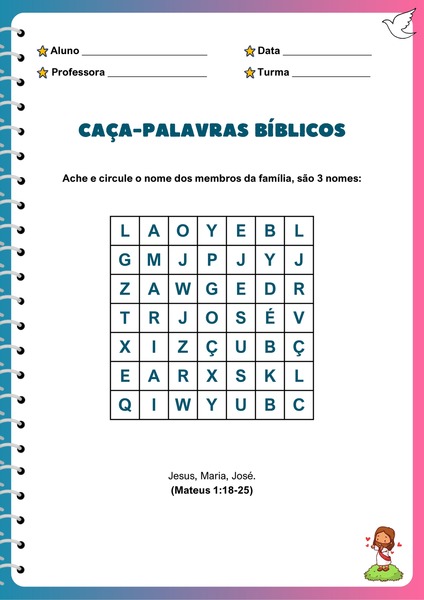 Caça-palavras Bíblicos - Membros da Família