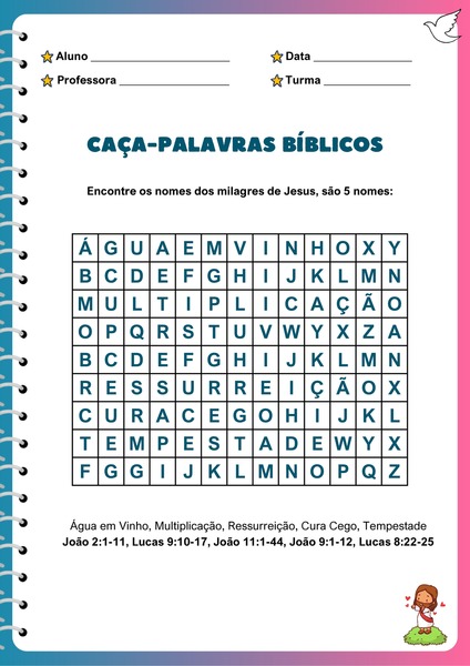 Caça-palavras Bíblicos - Milagres de Jesus