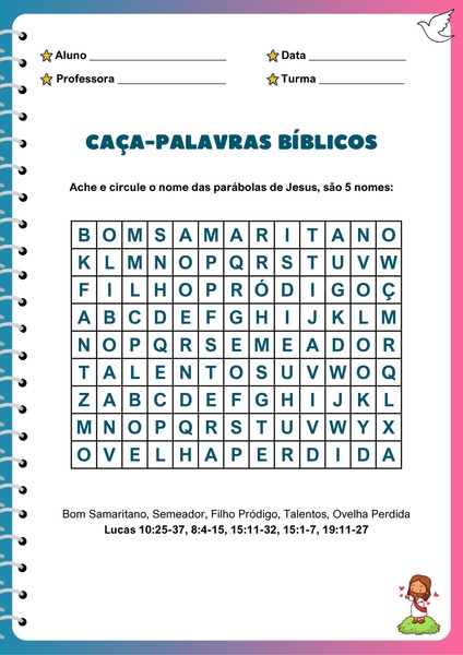 Caça-palavras Bíblicos - Parábolas de Jesus