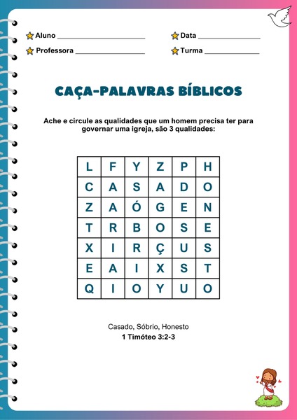 Caça-palavras Bíblicos - Qualidades de um Pastor