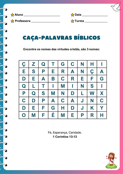 Caça-palavras Bíblicos - Virtudes Cristãs