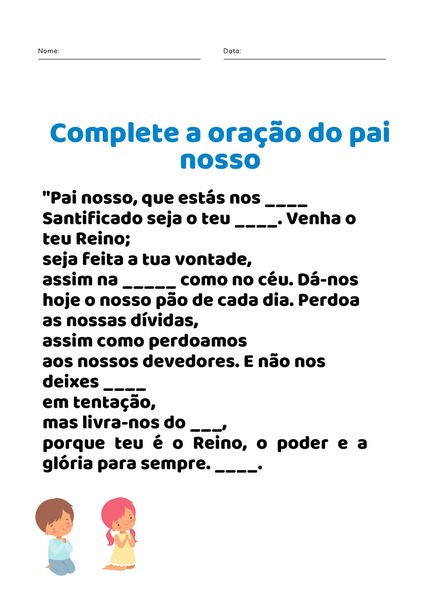 Complete a Oração do Pai Nosso