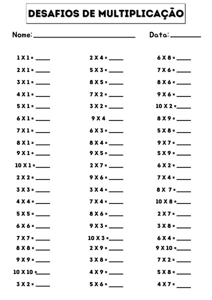 Desafios de Multiplicação