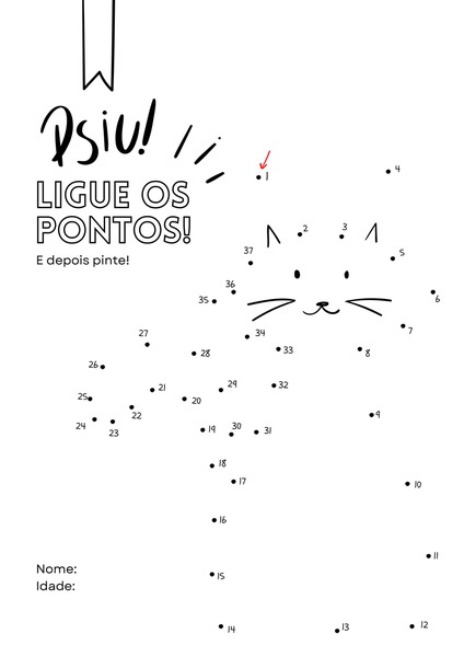 Ligue os Pontos e depois Pinte - Gato